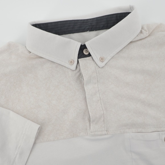 Lululemon Marble 2Tone Button Down Mens Short Sleeve Polo Shirt Fits Like Large - Picture 1 of 7